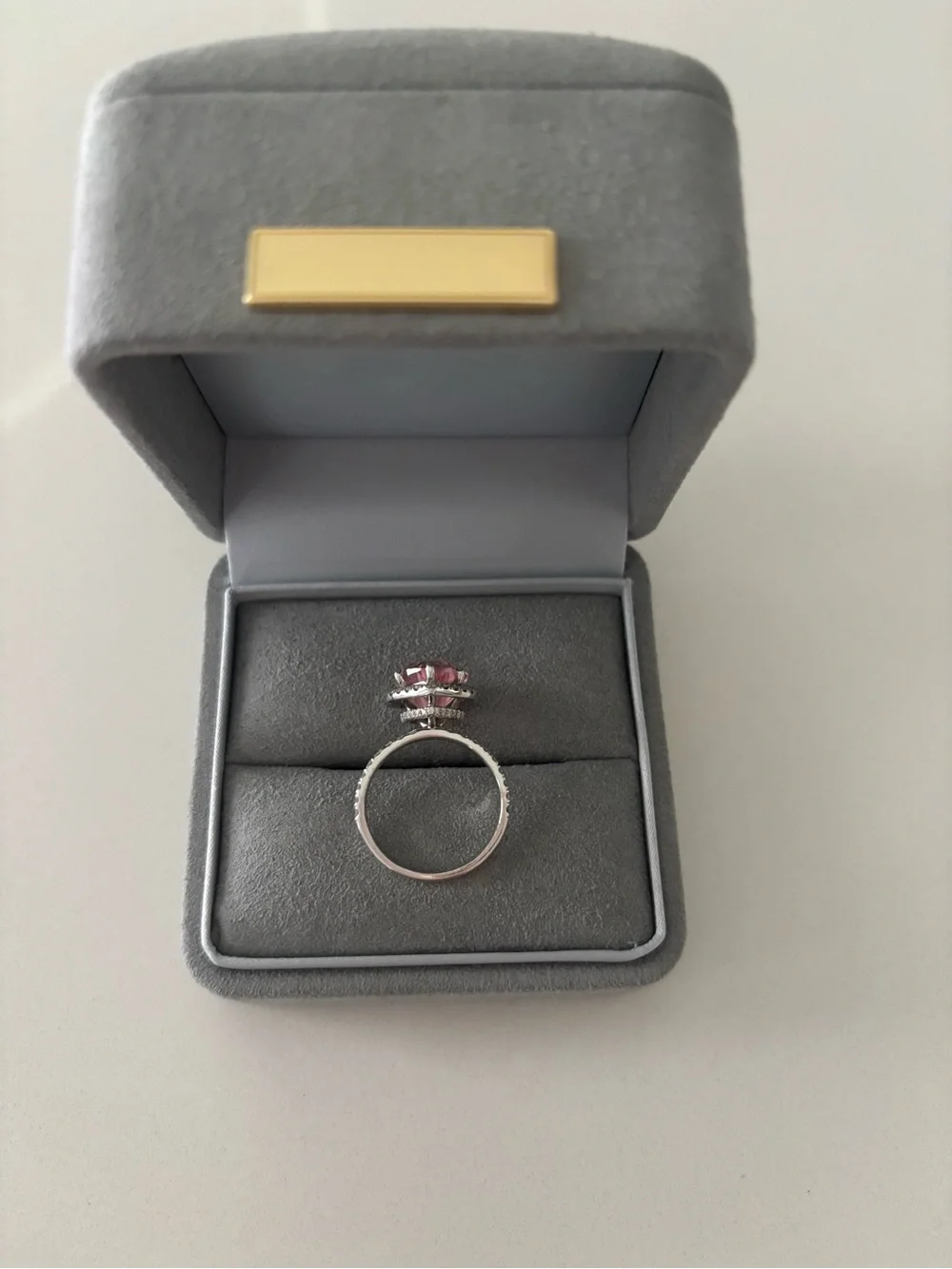 Pink Heart-Cut Halo Ring 14k white gold &  Moissanite.